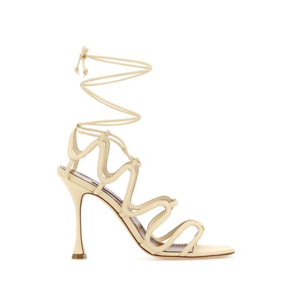 Manolo Blahnik Women Cream Leather Fawda Sandals
